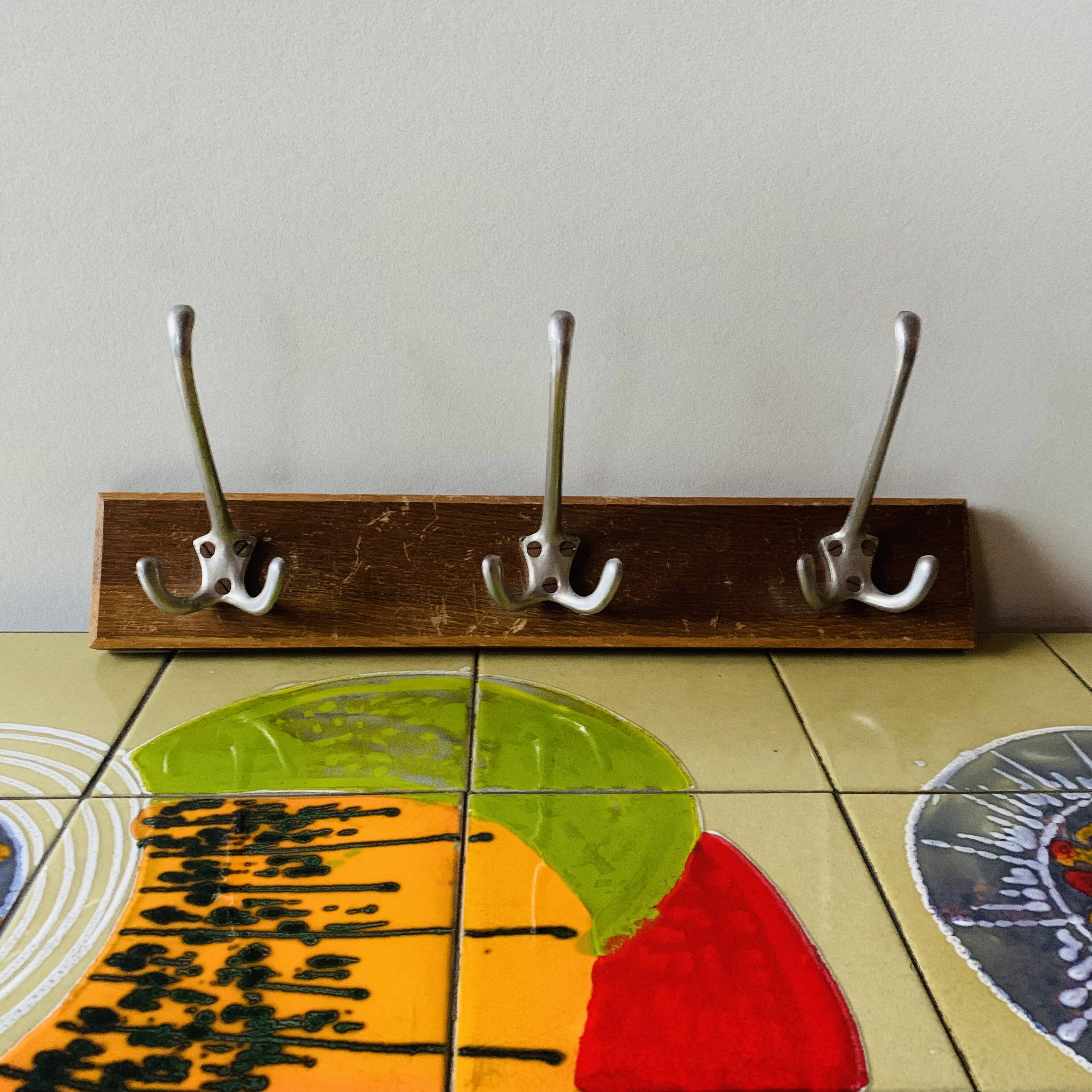 Vintage wooden wall coat rack - triple hook