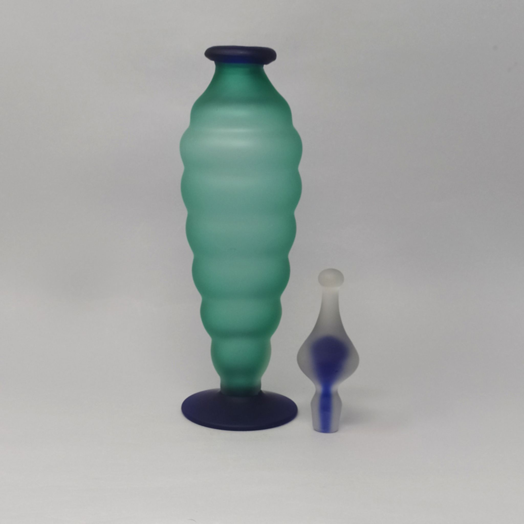 1970s Astonishing Green and Blue Bottle in Murano Glass By Michielotto