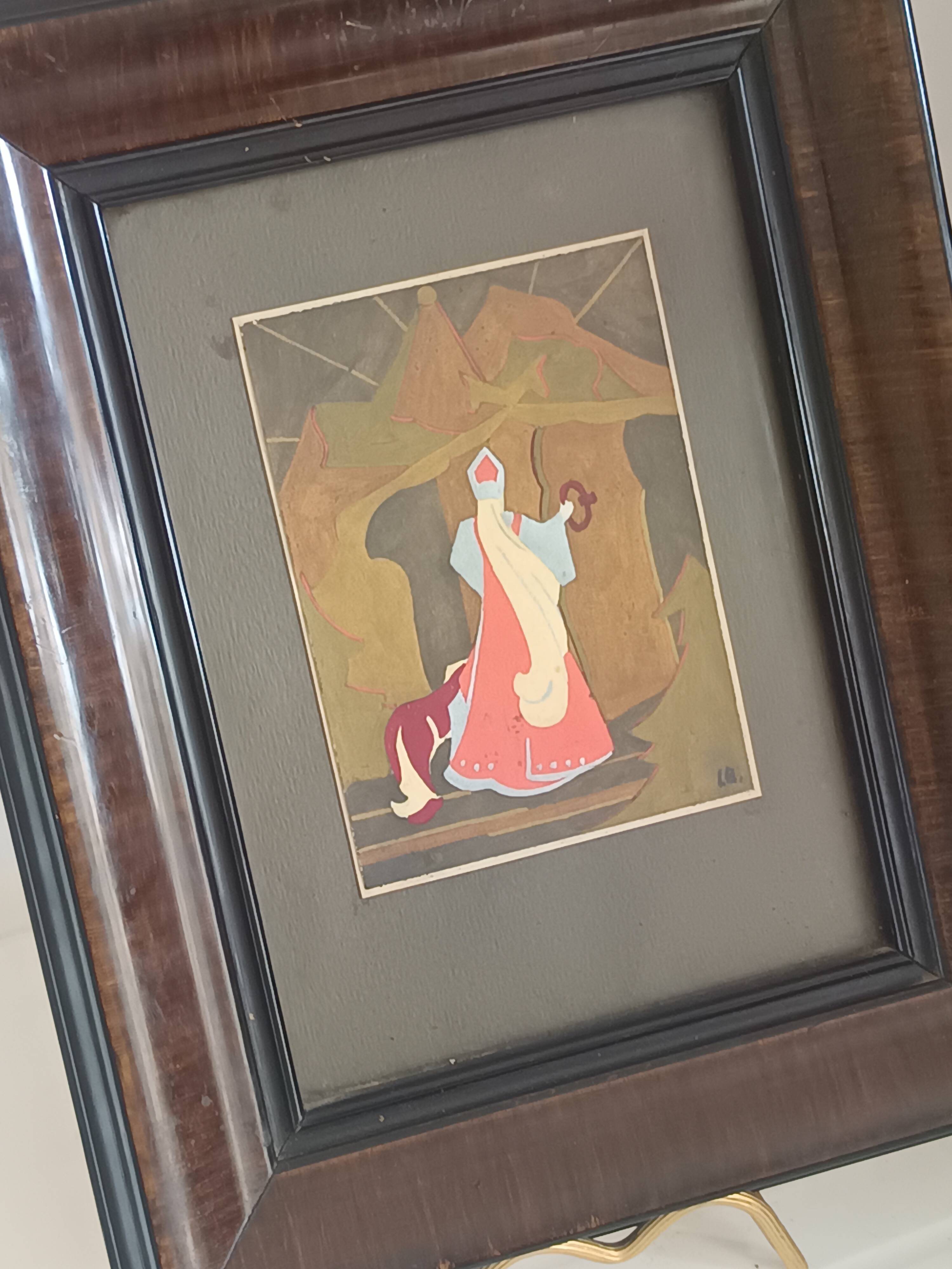 Pair of antique paintings – Russian illustrations – Pushkin – antique frames