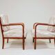 Pair of vintage wooden chairs jacquard beige