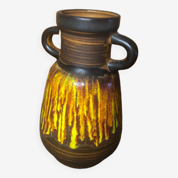 Old Vase With Handles ST CLÉMENT France Ceramic Brown & Orange Vintage #A412