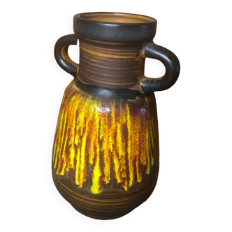 Ancien vase a anses st clément france céramique marron & orange vintage #a412