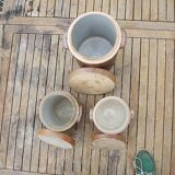 3 Old Grease Pots with Lids in Brown Glazed Stoneware