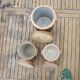 3 Old Grease Pots with Lids in Brown Glazed Stoneware