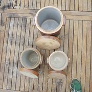 3 Anciens Pots à Graisse avec Couvercle en Grès Vernissé Marron
