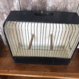 Old small bird cage caoa wood + metal + plastic tray vintage