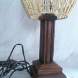 Vintage wooden deco table lamp &string lampshade 70's trendy