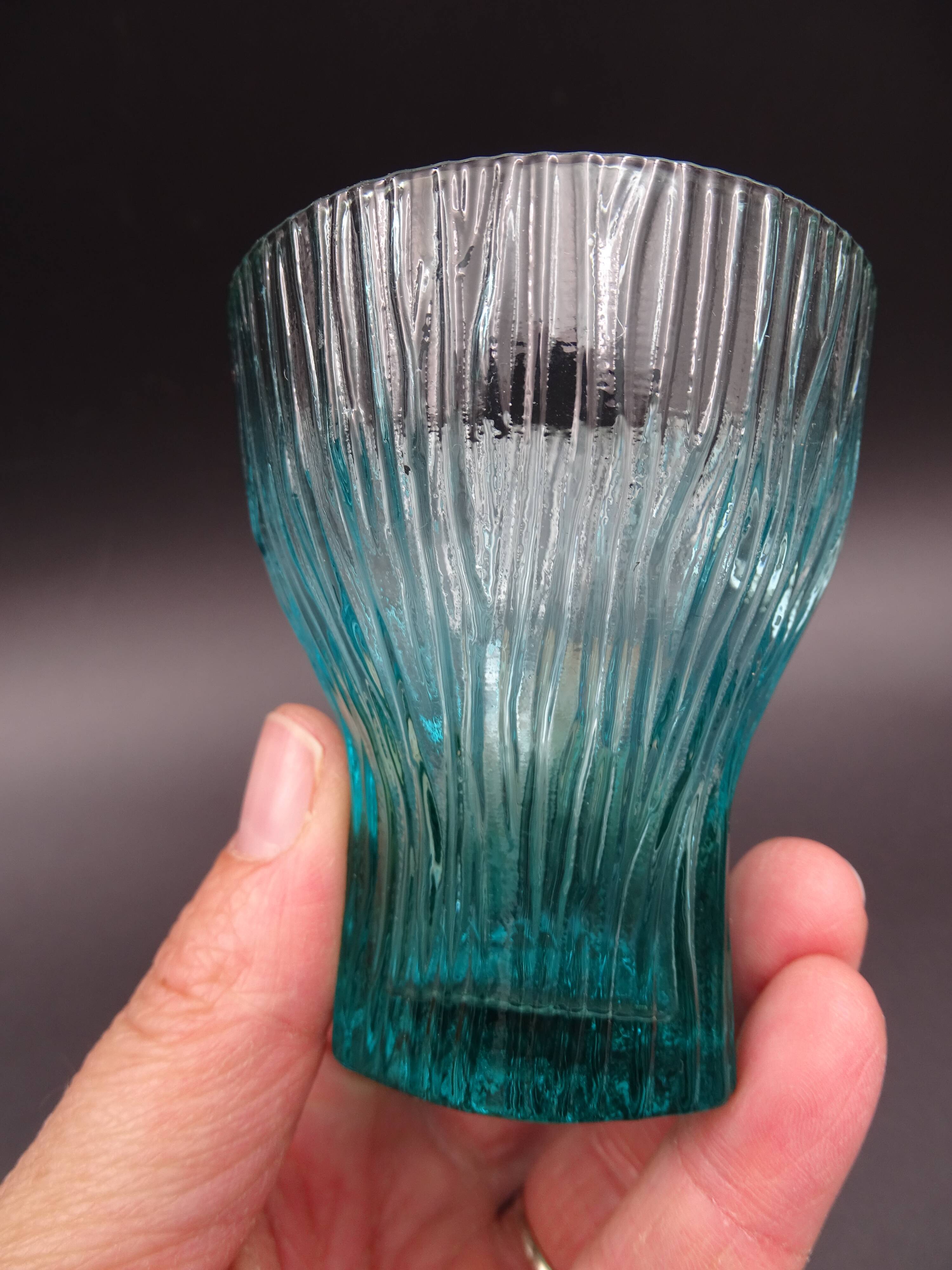 Set of 6 turquoise glass water glasses around 1975