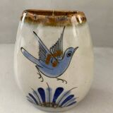 Mexican handcrafted ceramic vase signed bird flower