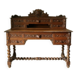 Neo-Renaissance oak cash desk and step