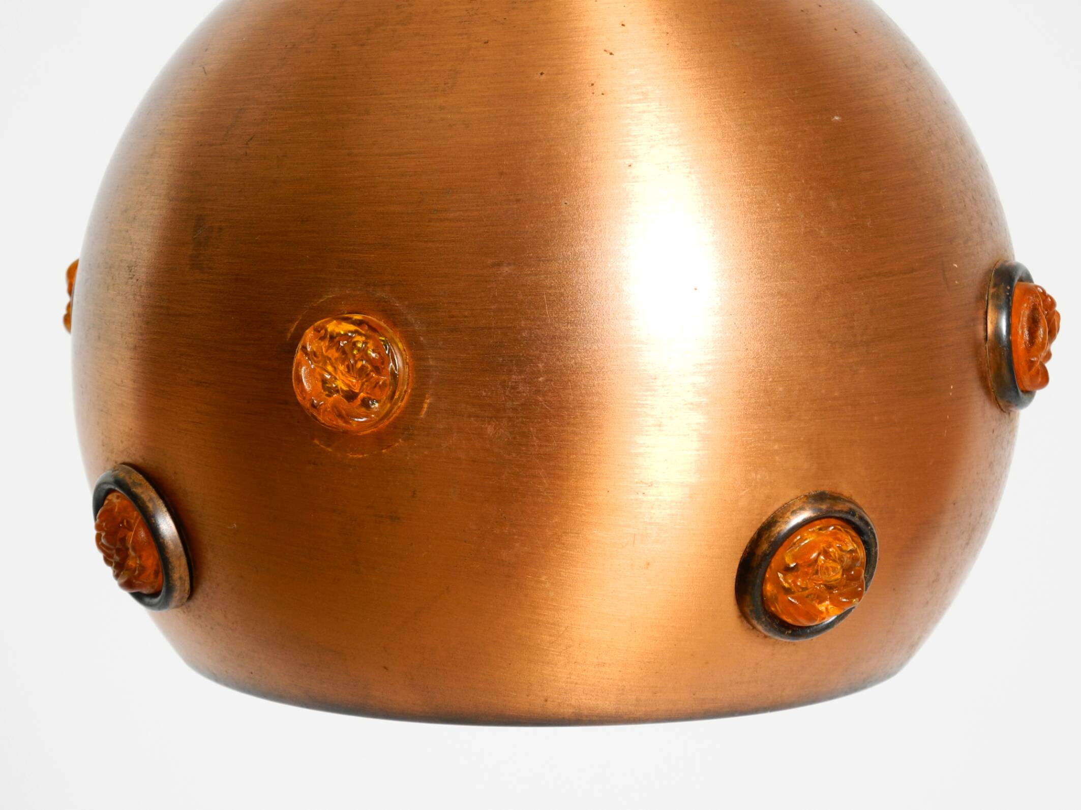 Original 1960s solid copper pendant lamp with orange synthetic glass stones