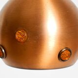 Original 1960s solid copper pendant lamp with orange synthetic glass stones