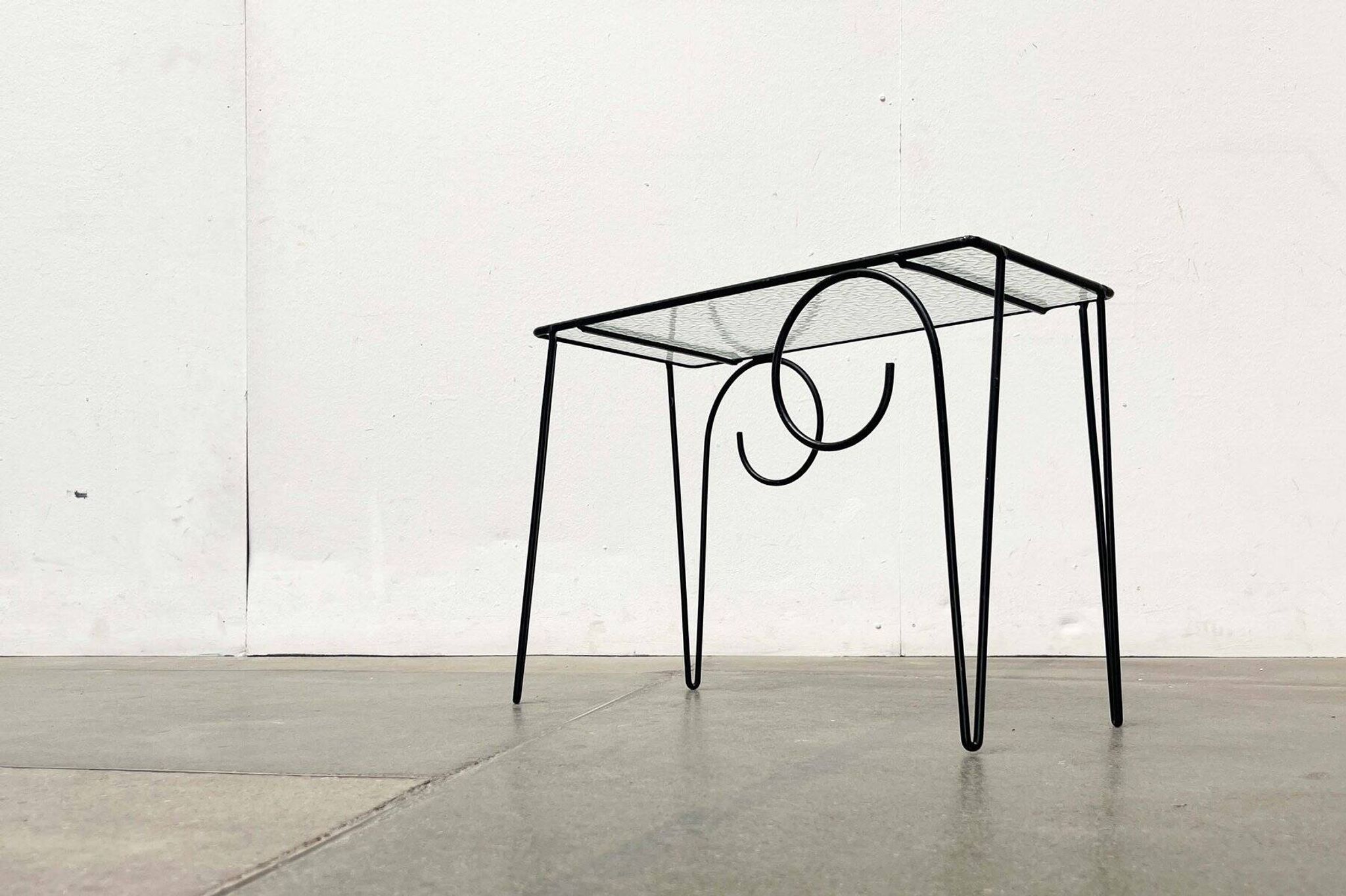 1960s Danish style glass side table String, mid-century.