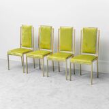 Set of 4 vintage metal and green velvet chairs, 1970s modernist