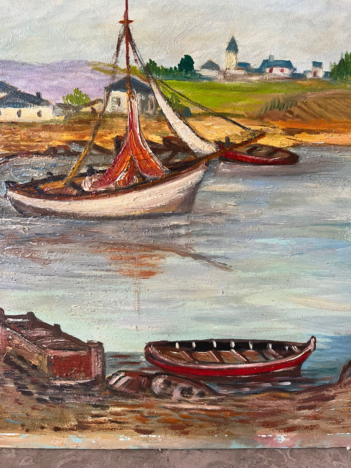 Boats in the small port, signed F. Lombard