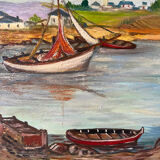 Boats in the small port, signed F. Lombard