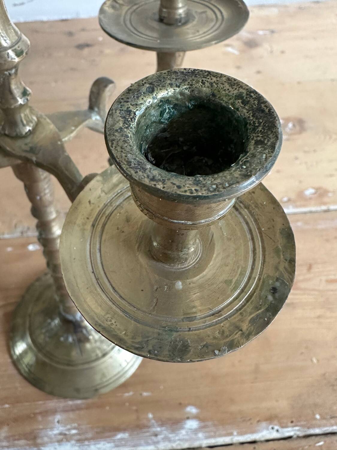 Five-branched brass candlestick