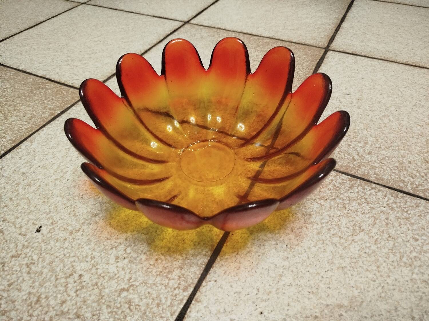 Very rare Indiana glass, amber lotus flower.