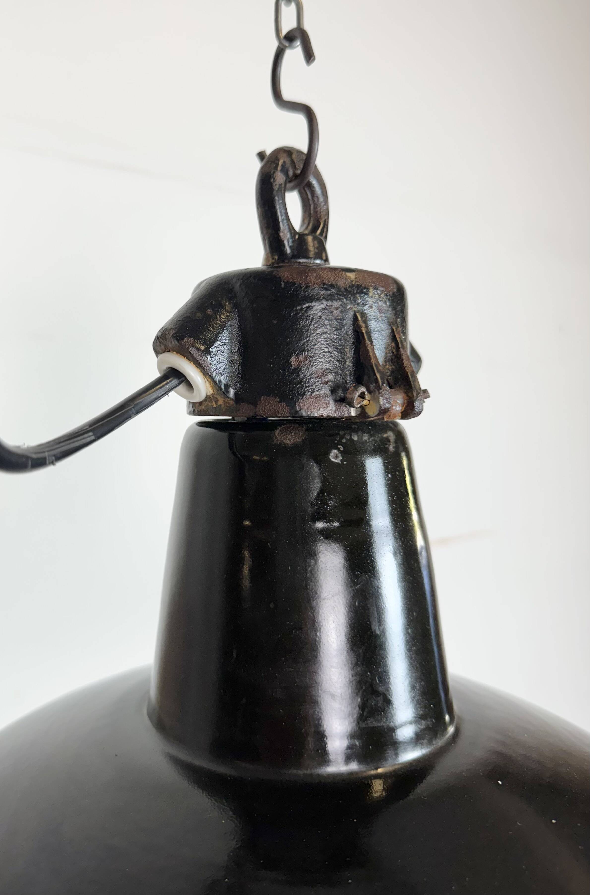 Industrial Black Enamel Factory Lamp with Cast Iron Top, 1950s