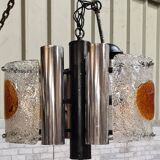Murano chandelier 1970, Mazzaga chain 55x32x40 chrome and glass