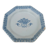 Large octagonal antique plate in Rouen faience.
