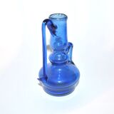 Bougeoir ancien en verre soufflé bleu ras de cave vase art populaire 19e s.