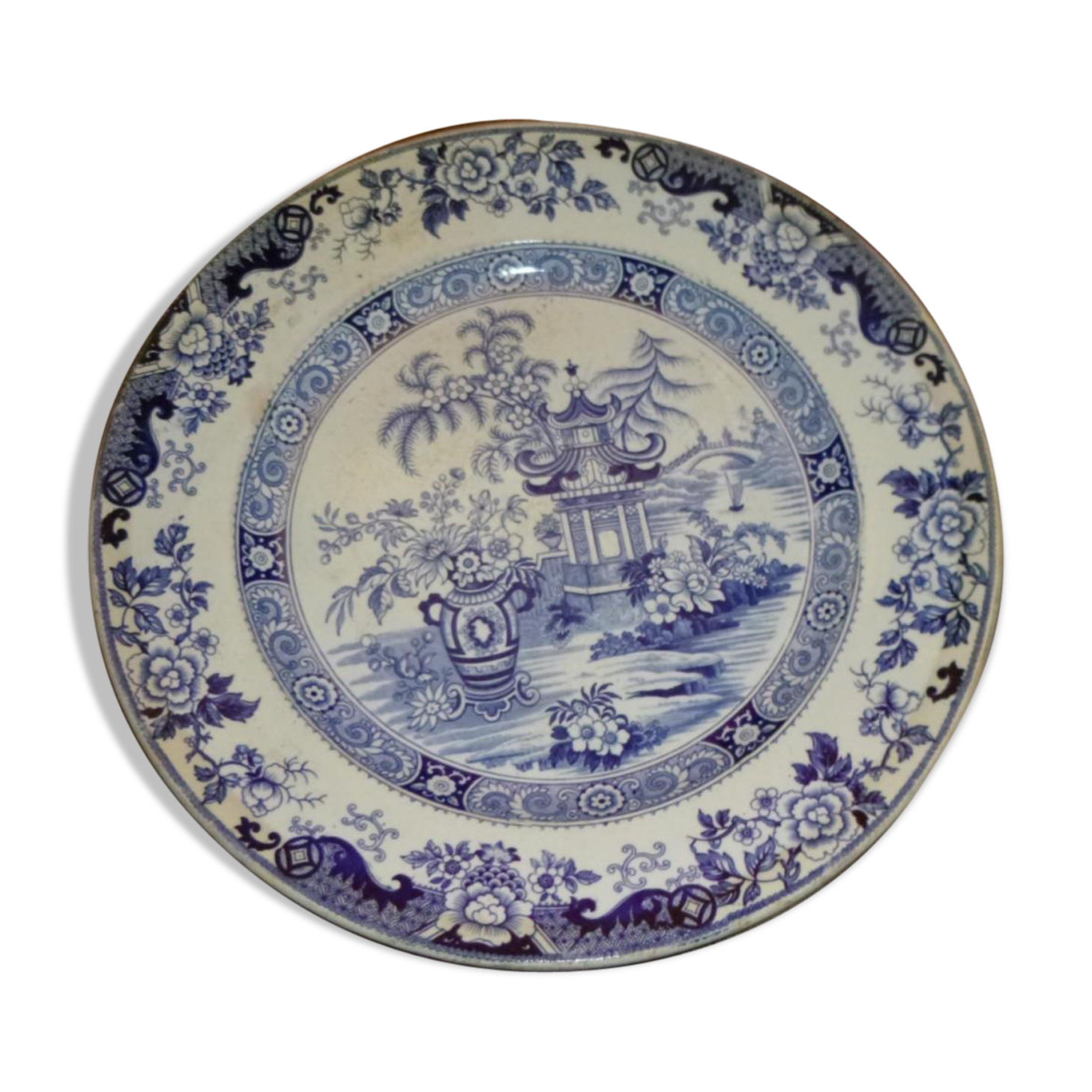 Plat Creil et Montereau décor chinois bleu