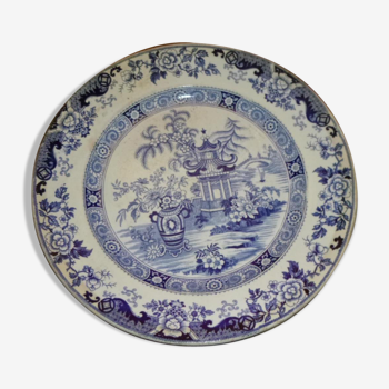 Dish Creil and Montereau blue Chinese decoration