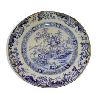 Dish Creil and Montereau blue Chinese decoration
