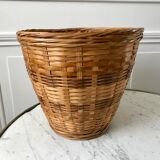 Cache-pot en rotin et osier années 70