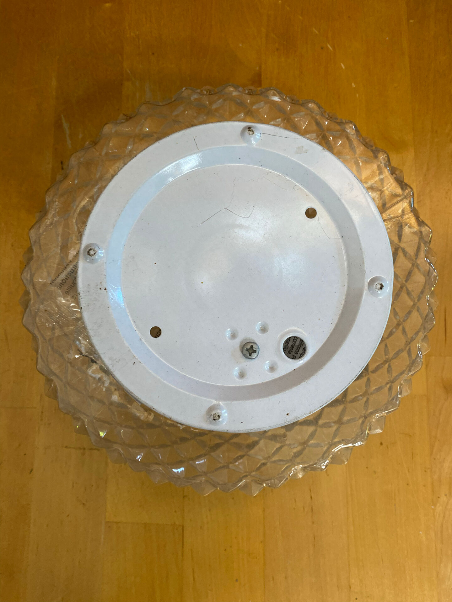 Vintage White Metal Support + Moulded Glass Ceiling Light Fixture