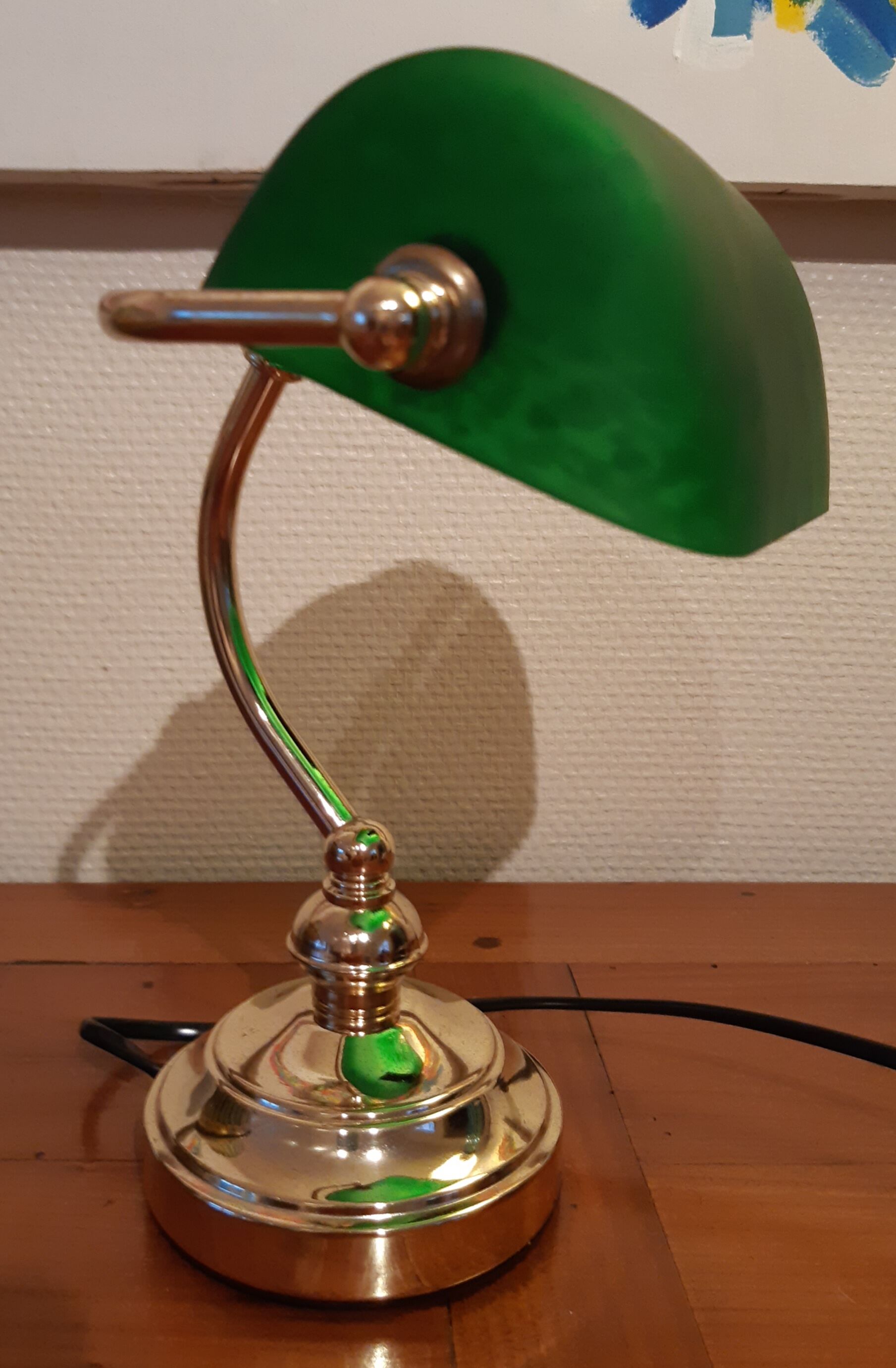 Glass and old brass banker lamp