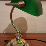 Lampe de banquier en verre et laiton ancienne