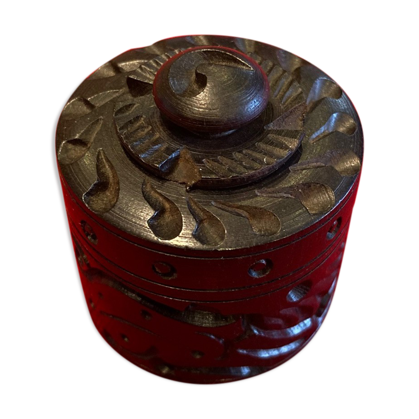 Old round box in carved ebony