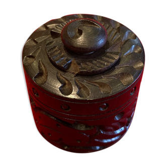 Old round box in carved ebony