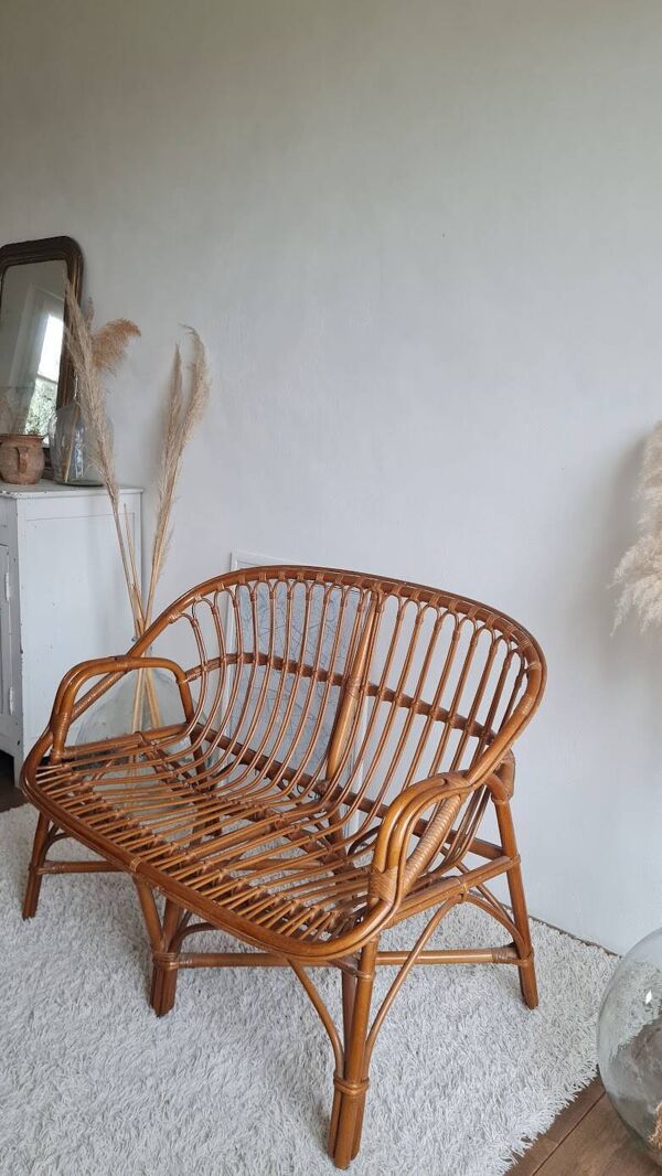 Banquette en rotin, années 70