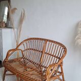 Vintage 1970s rattan bench