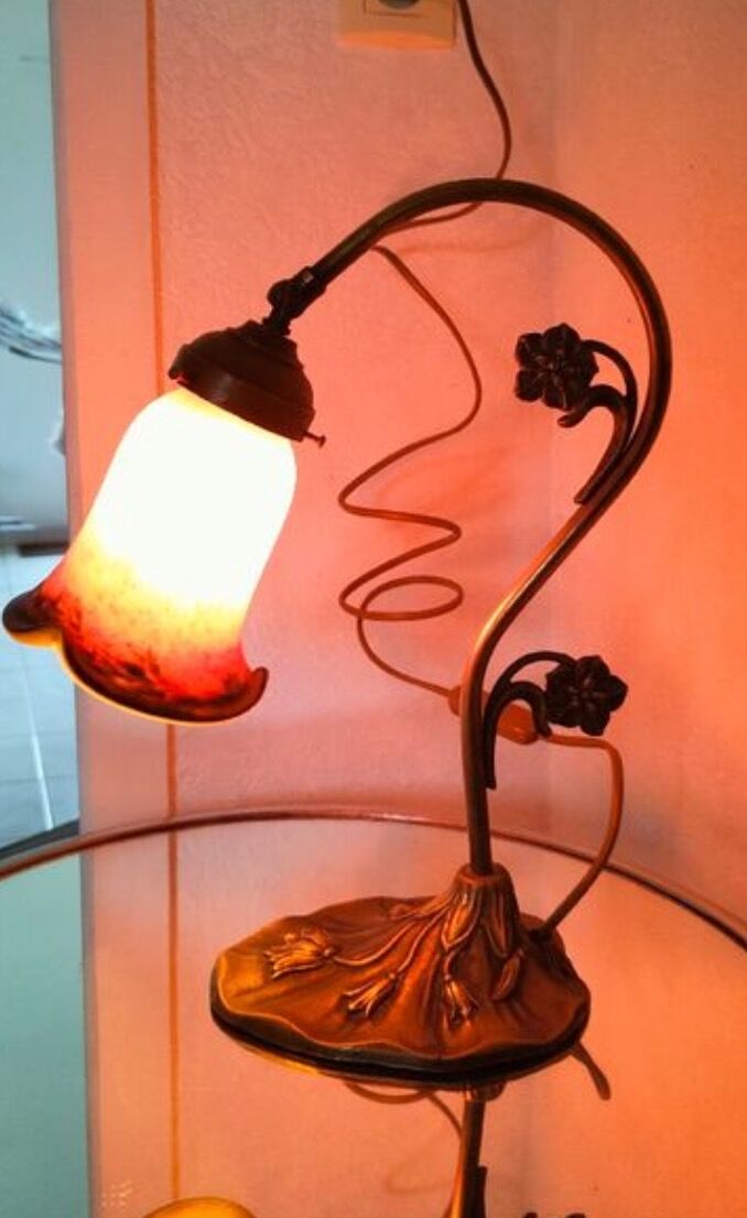 Art Nouveau tulip articulated lamp signed Art de France