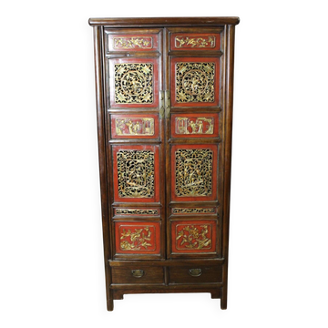 Armoire Chinoise en Laque Rouge et Or