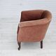 1960s, Danish lounge chair, salmon pink furniture velour, ash wood legs.