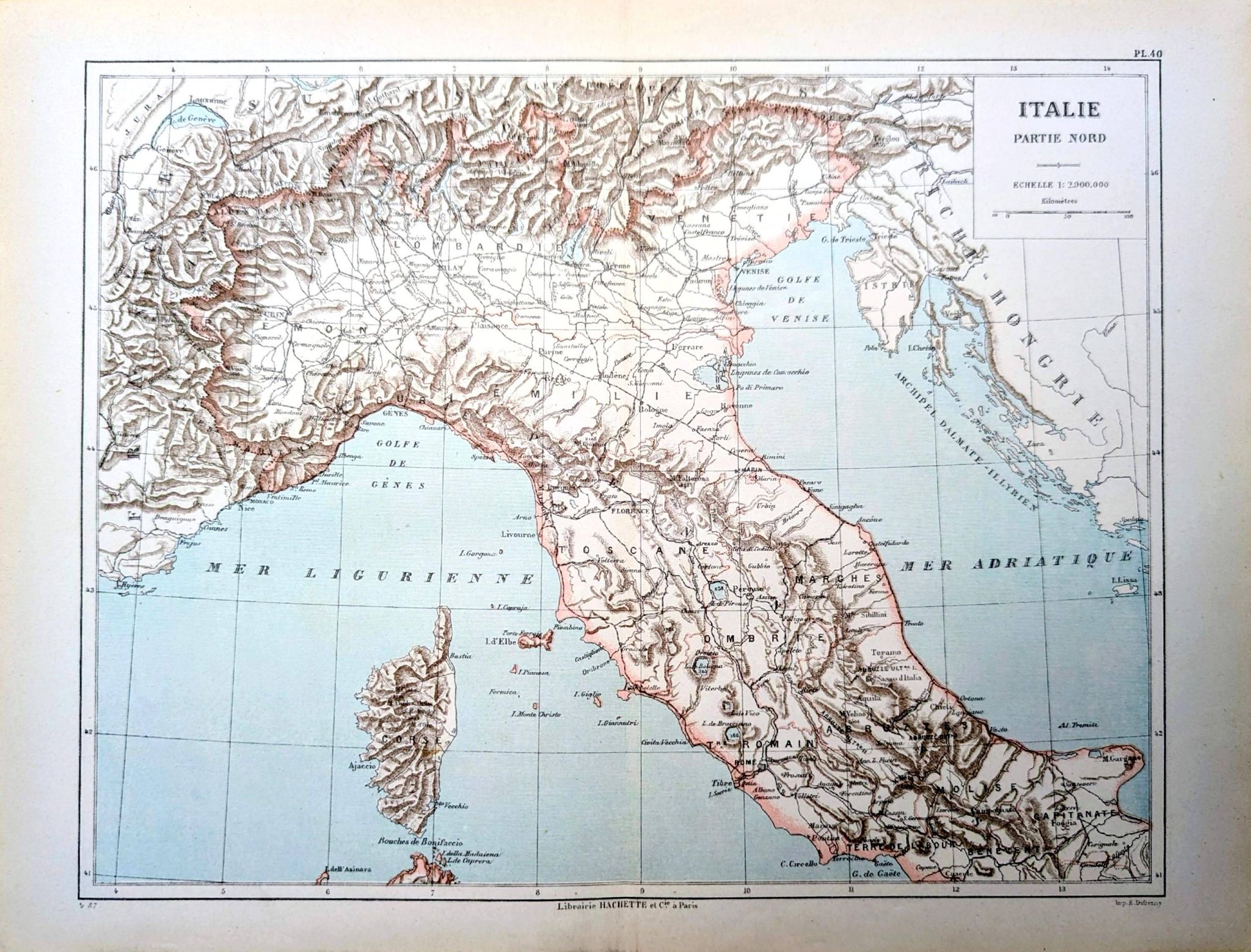 Northern Italy, historical map, 1887.