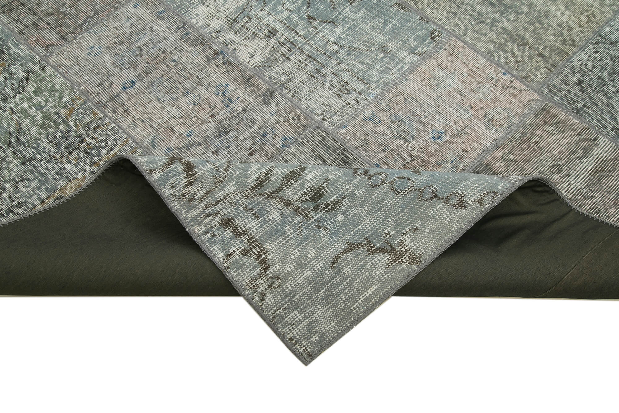 Handmade oriental contemporary 170 cm x 240 cm grey patchwork rug