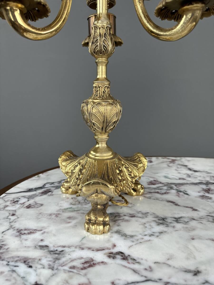 Pair of three-light candelabra in bronze, 20th century