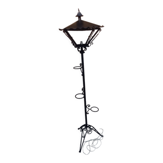 Functional garden lamp post, in wrought iron