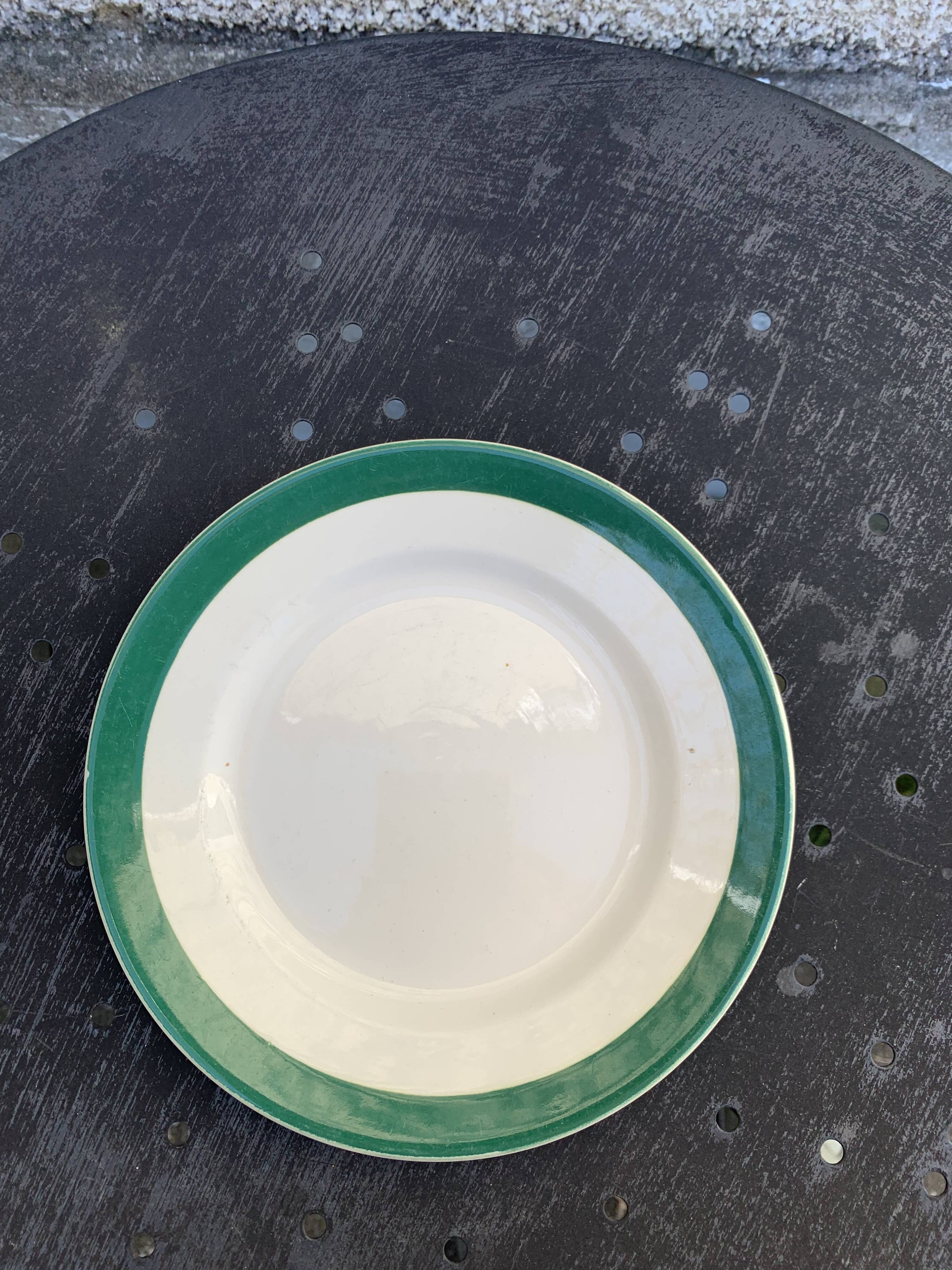 8 plates 4 flat and 4 small dark green Digoin sarreguemines vintage