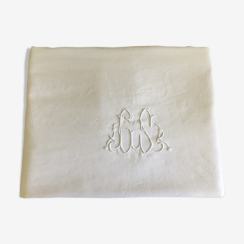 Drap ancien, monogramme GS