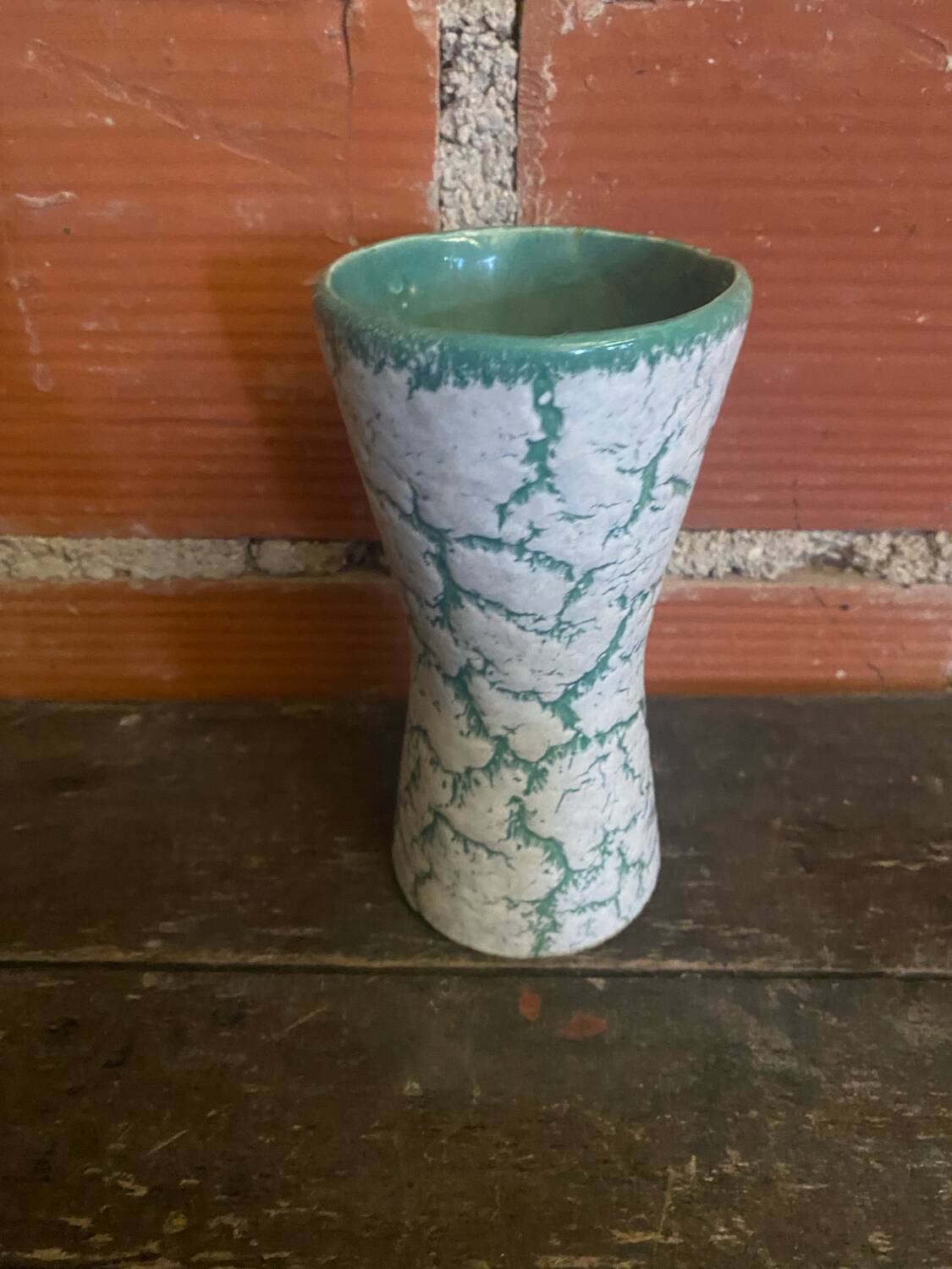 Antique Diabolo Vase VALLAURIS Cracked White & Green Ceramic Vintage