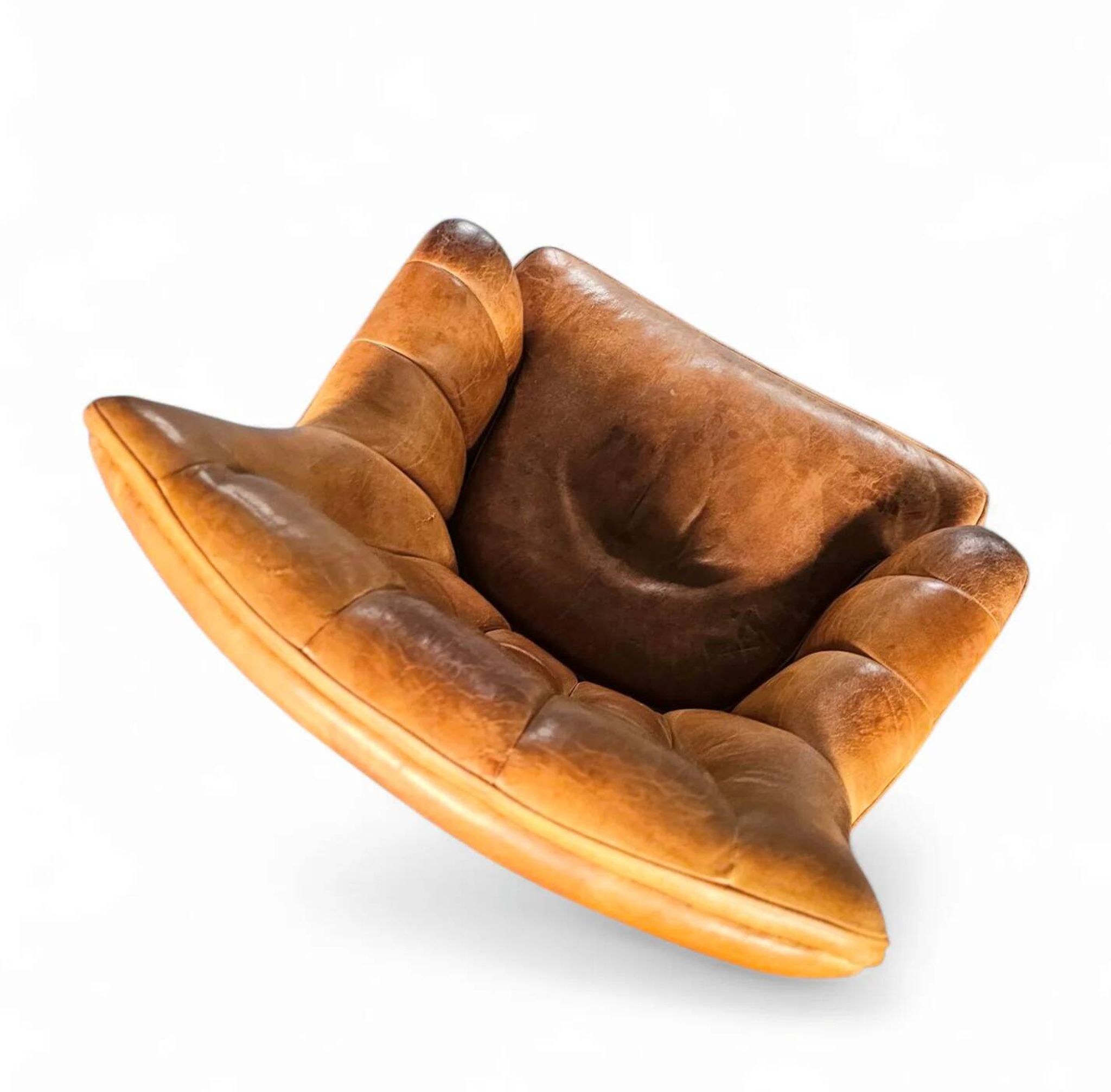 Sheep leather club chair 1970s with magazine holder