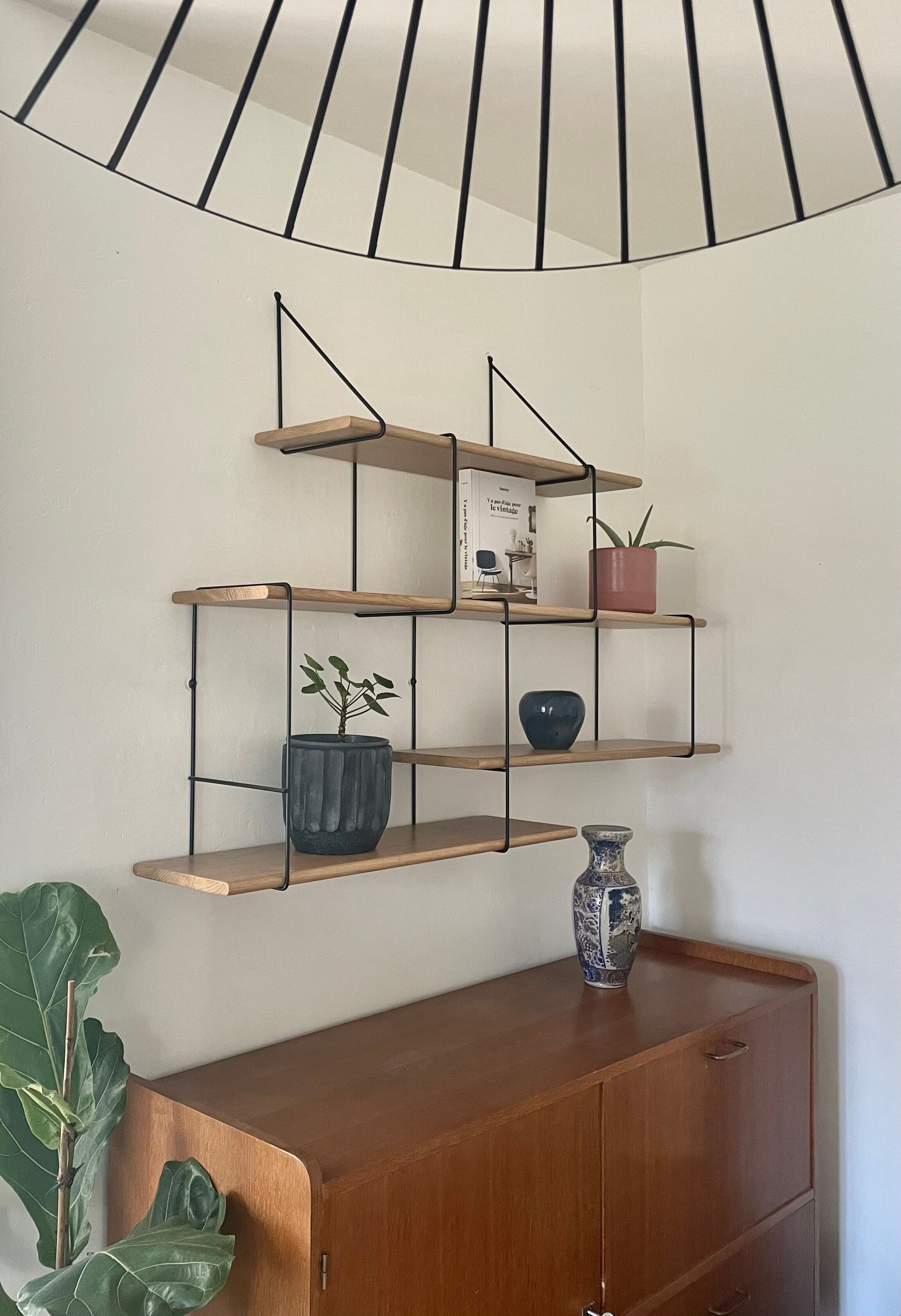 Scandinavian oak and steel shelf