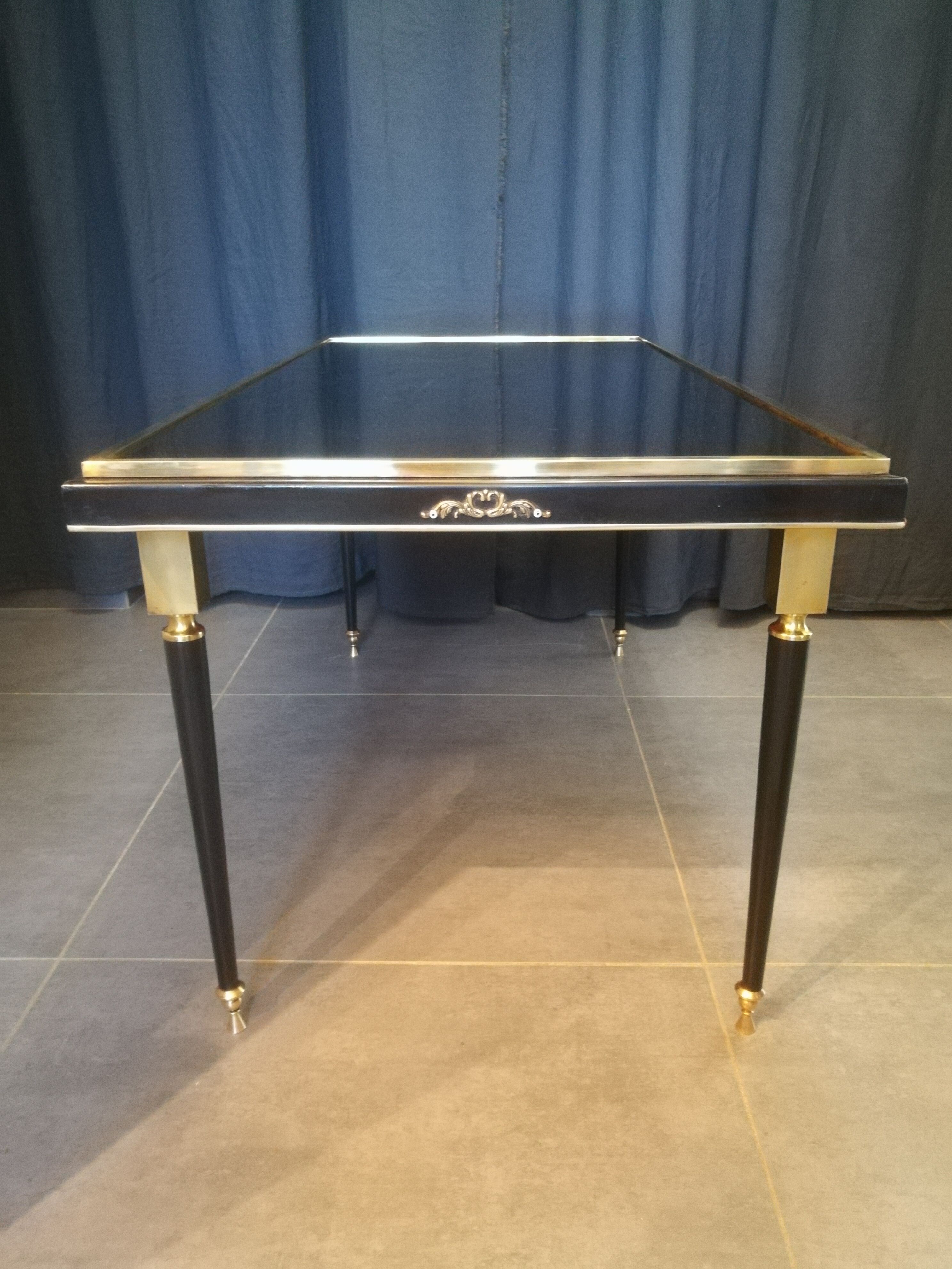 Coffee table in brass and black lacquered metal